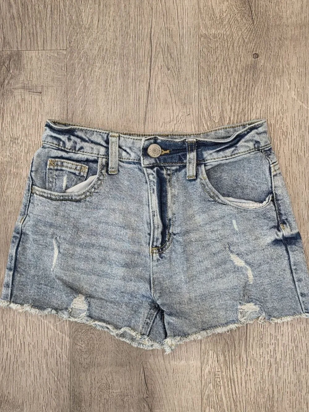 Justice Girls Size 10 Mini Mom Denim Shorts Distressed Cutoff Light Wash